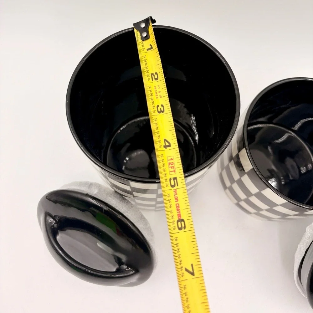 Potters Studio Black White Checkered Ceramic Canister Set 2‎ Piece Courtly Check